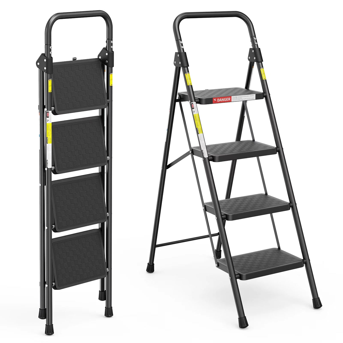 4-Step Folding Step Ladder Stool with Handgrip & Anti-Slip Pedals