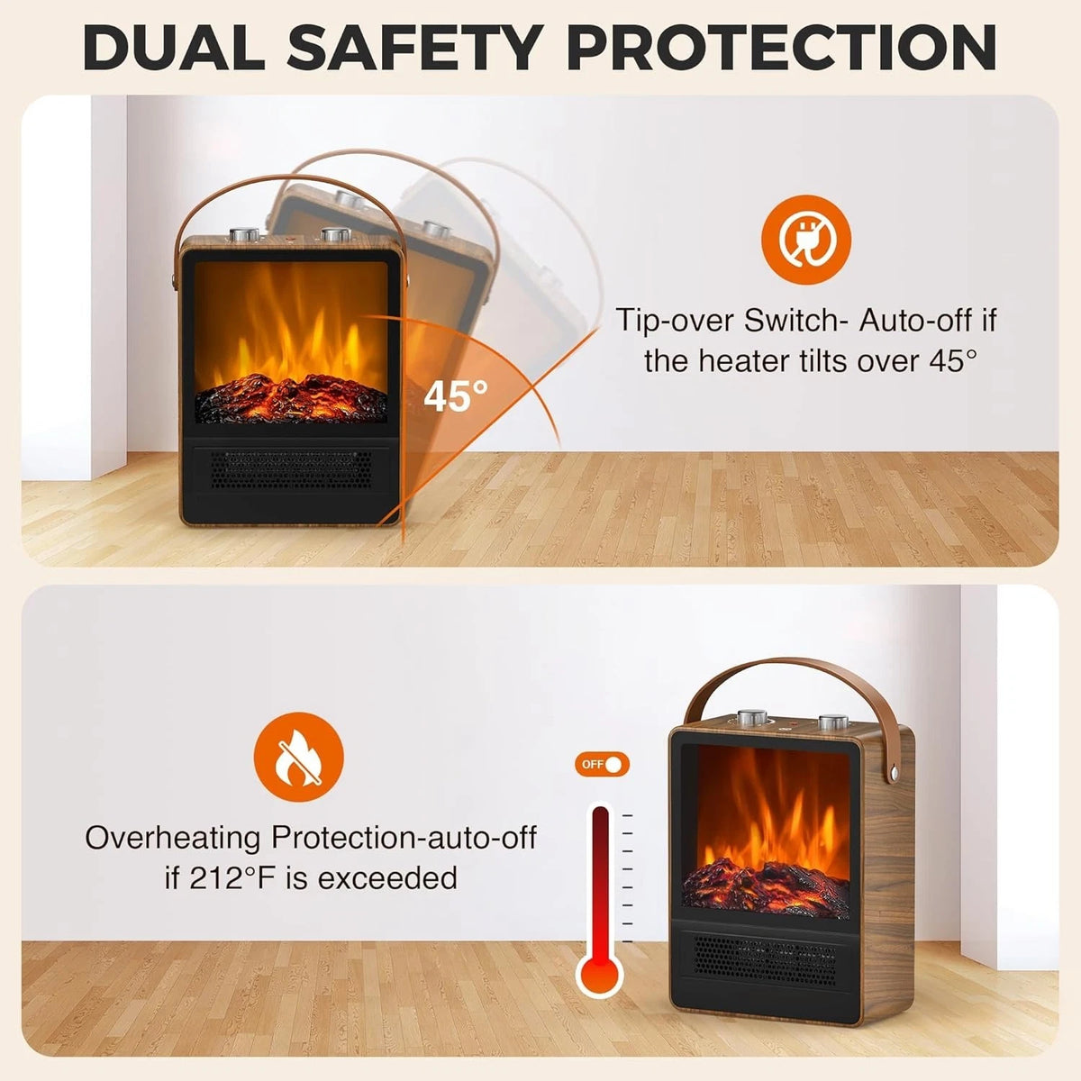 Portable Electric Fireplace Space Heater with 3D Flame Effect