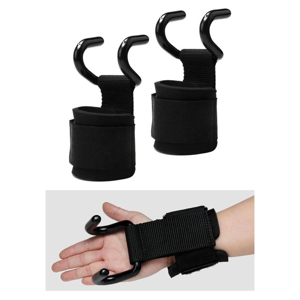 Heavy Duty Weight Lifting Hooks Neoprene Wrist Straps with Palm Guard