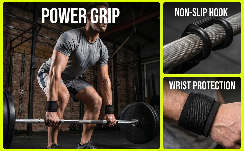 Heavy Duty Weight Lifting Hooks Neoprene Wrist Straps with Palm Guard