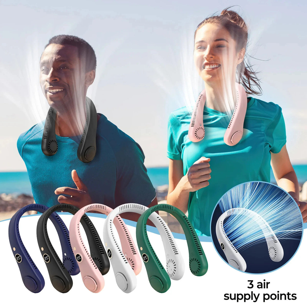 Portable Hands-Free 3-Air-Supply-Point Bladeless Neck Fan