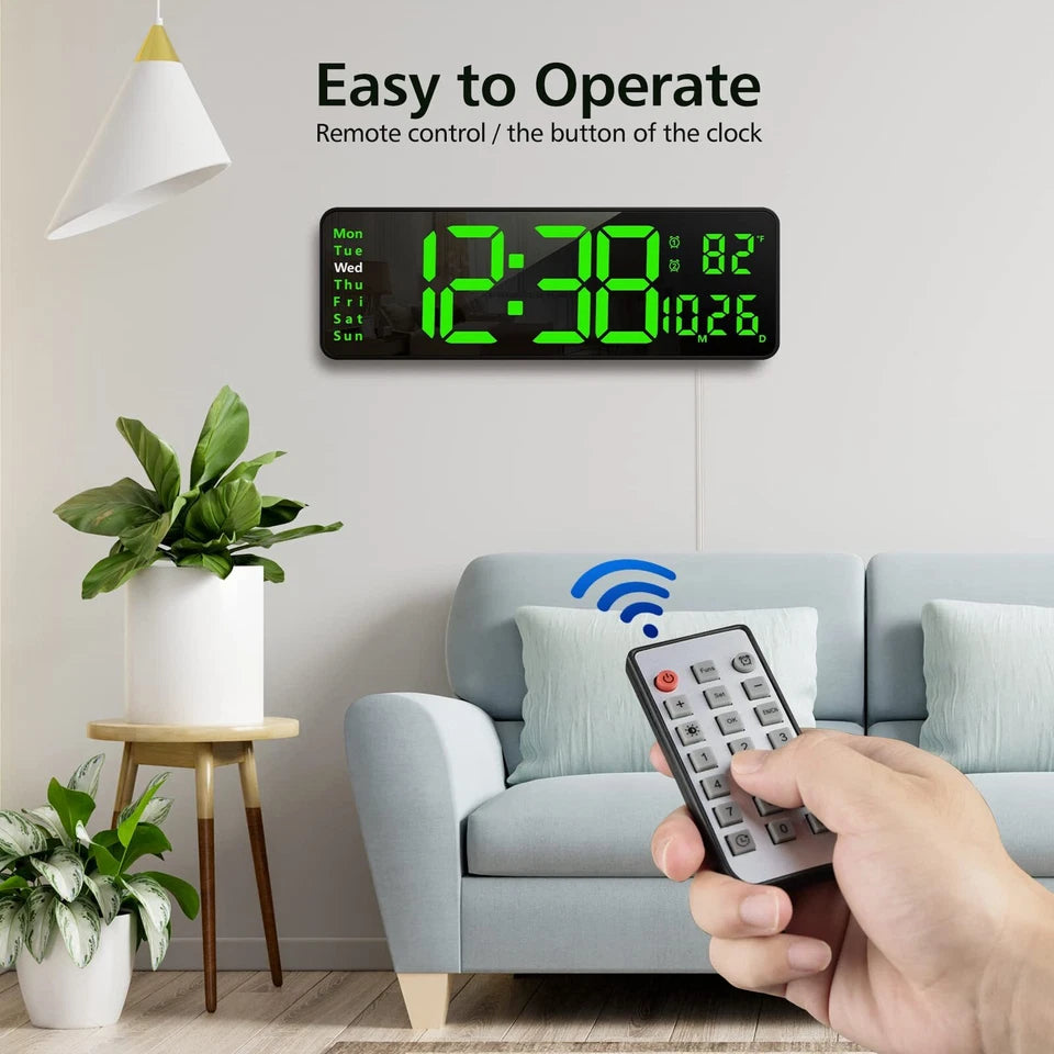Large Digital LED Wall Clock with Remote Control & Temperature Display