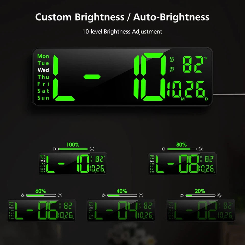 Large Digital LED Wall Clock with Remote Control & Temperature Display
