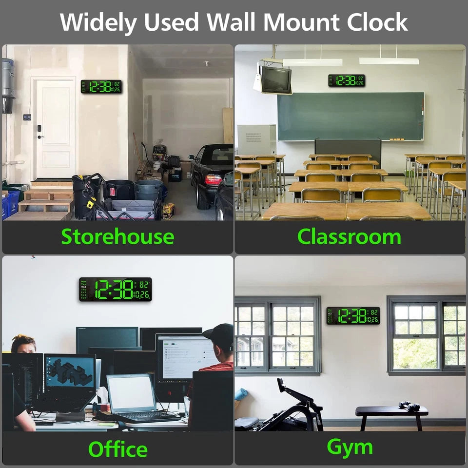 Large Digital LED Wall Clock with Remote Control & Temperature Display