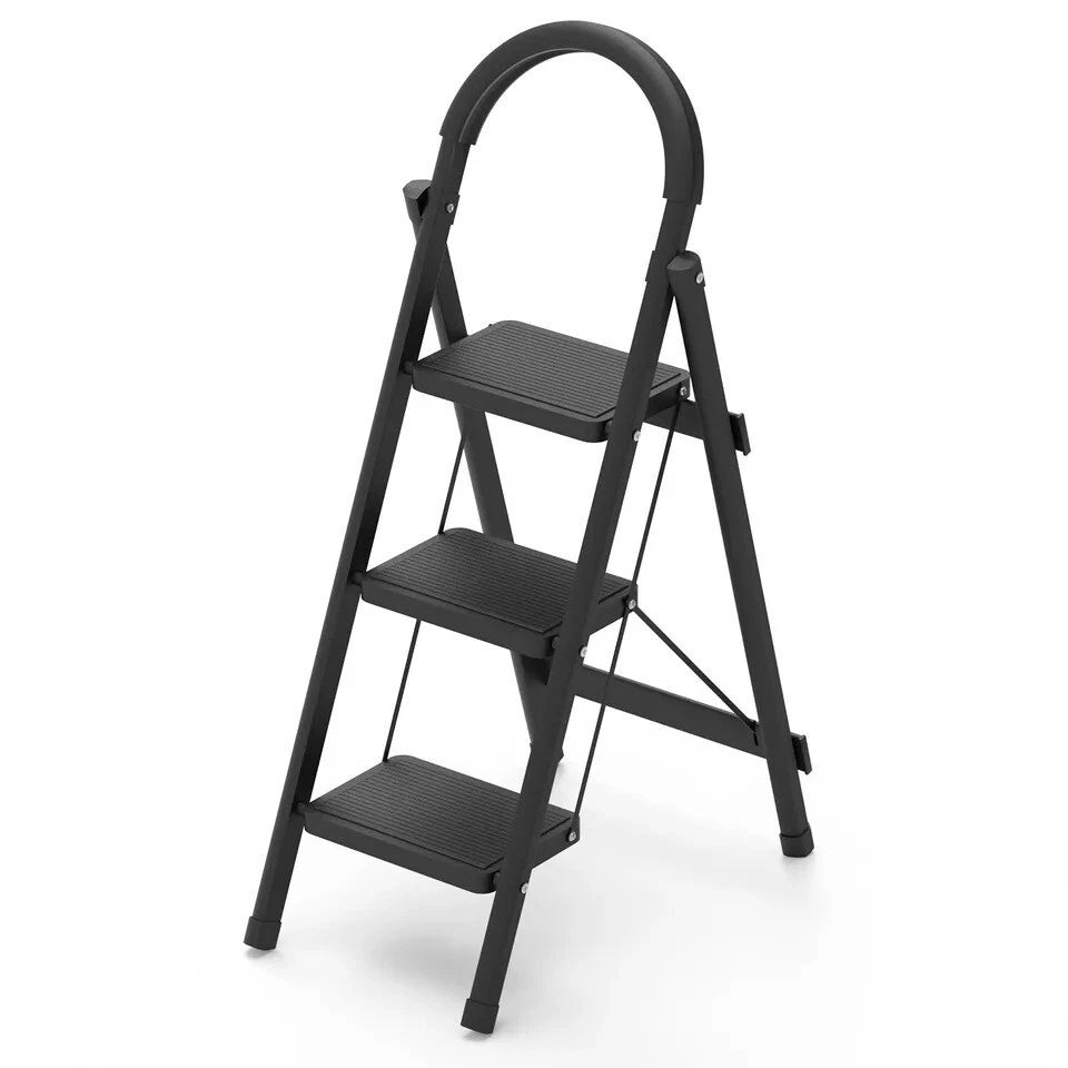 3-Step Folding Step Ladder Stool with Handgrip & Anti-Slip Pedals