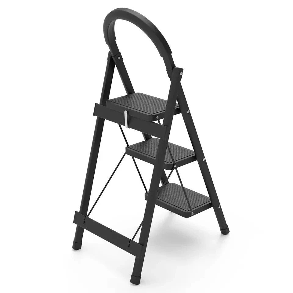 3-Step Folding Step Ladder Stool with Handgrip & Anti-Slip Pedals