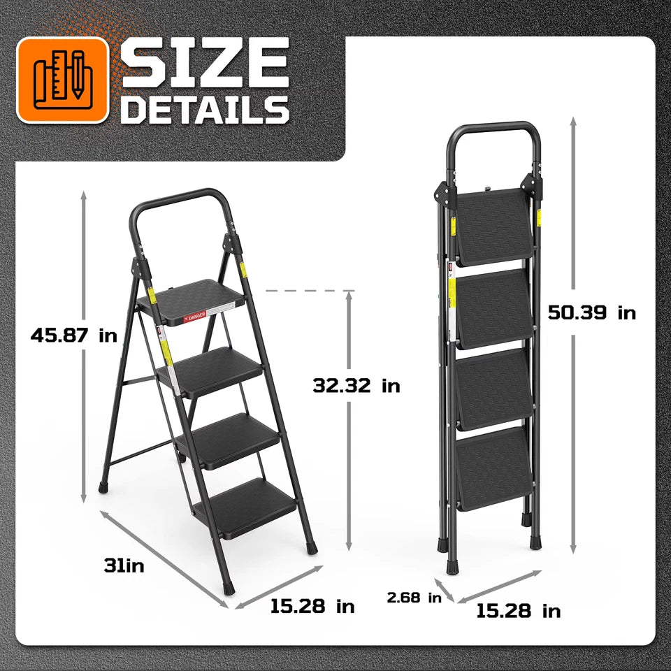 4-Step Folding Step Ladder Stool with Handgrip & Anti-Slip Pedals