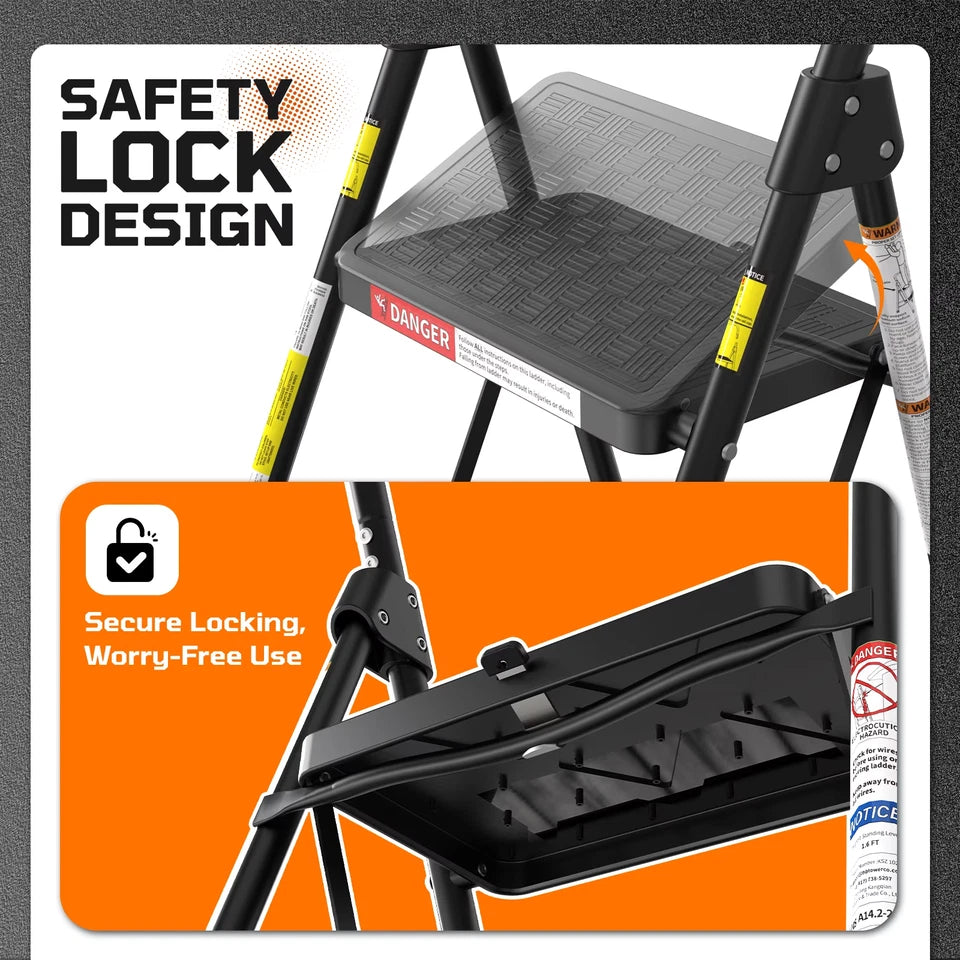 4-Step Folding Step Ladder Stool with Handgrip & Anti-Slip Pedals