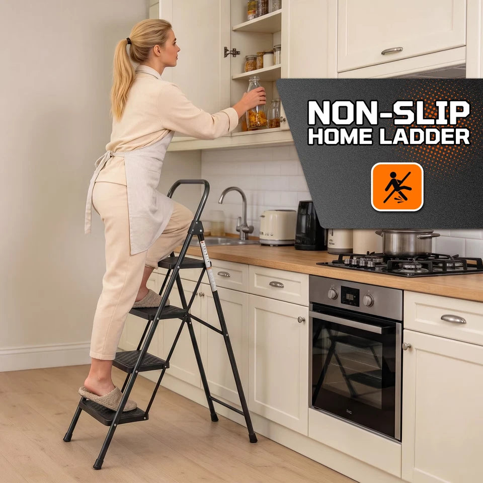 4-Step Folding Step Ladder Stool with Handgrip & Anti-Slip Pedals