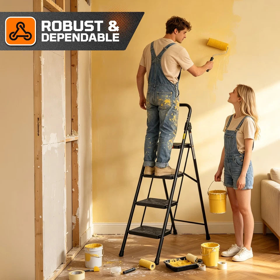 4-Step Folding Step Ladder Stool with Handgrip & Anti-Slip Pedals