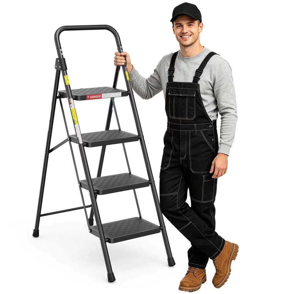 4-Step Folding Step Ladder Stool with Handgrip & Anti-Slip Pedals